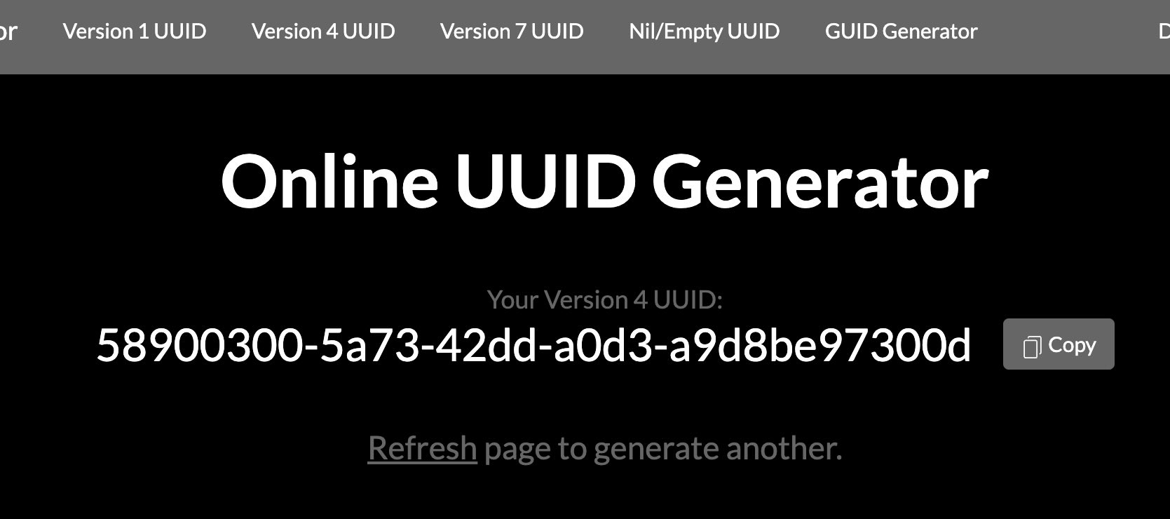 UUID Generator Screenshot